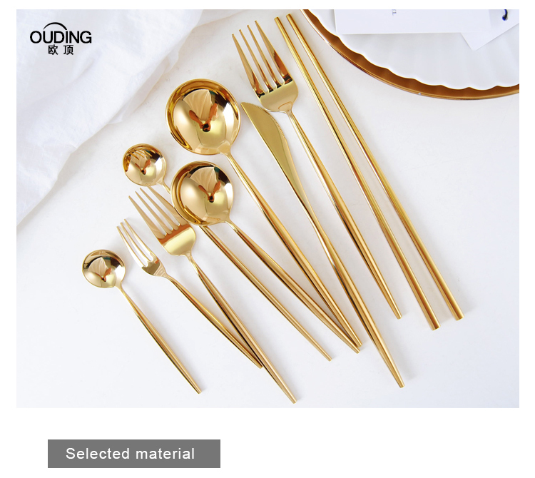 Podcast 304 mirror gold western knife and fork spoon steak knife and fork cutlery dessert fork spoon, coffee spoon, chopsticks