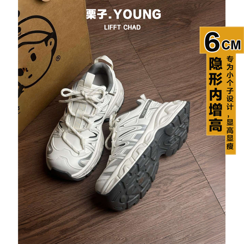 Thick-Soled Dad Shoes for Women, Height-Increasing 6cm, Versatile Casual Sneakers, White Lace-Up Sneakers
