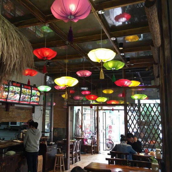 Mid-autumn hotel tea house lantern chandelier new Chinese style Chinese style dining room antique hanging lotus zen fabric lantern