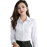 春夏白衬衫女翻领防走光长袖职业衬衫打底条纹工装工作服短袖正装