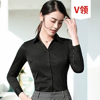 Хлопковый черный лонгслив, V-образный вырез