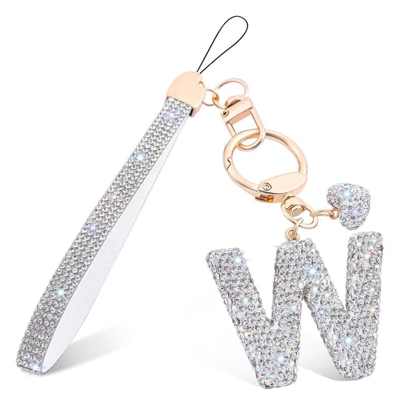 Cross-Border Keychains with English Letters and Diamonds, Various Colors of Letter Pendants, Car Keychains, Bag Pendants