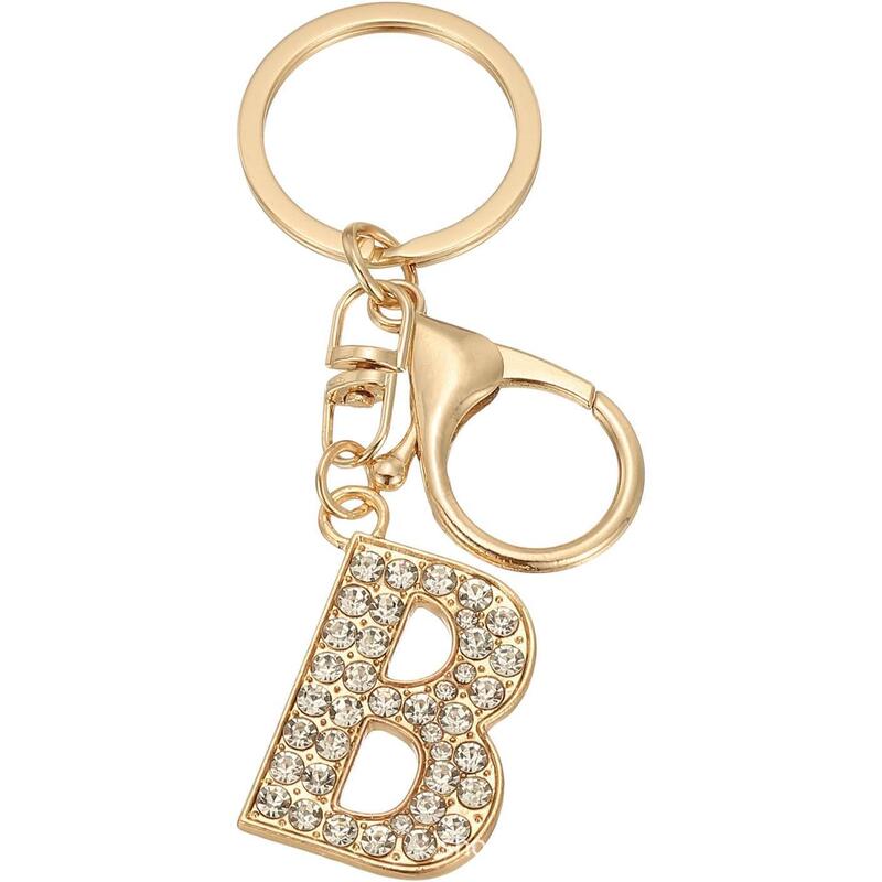 Creative Gold Keychain with 26 English Letters Inlaid with Diamonds, Bag Pendant, Keychain Decoration Pendant