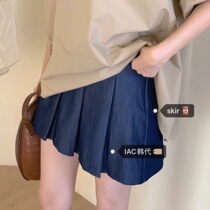 Temperament Dynamic Retro Denim Blue 100 Pleats Short Dress = IAC Han Dynasty