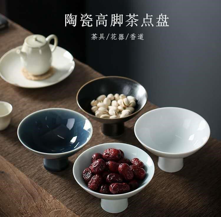 Tea Dot Pan Delicately Chinese Refreshment Dish Zen retro fruit pan Chinese New Year snack pan China Wind Ceramics High Foot Dish