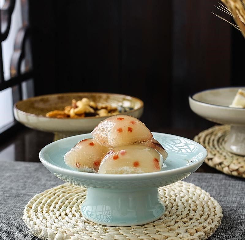 Tea point pan retro Chinese style ceramic meditation High foot dried fruits Living room Home Snack Dish Tribute Pan Dining Room Fruit Tray