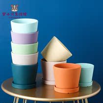 High-value flower pot Nordic style Morandi light luxury dark color ceramic with tray room balcony green plant cactus pot