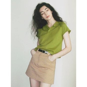 Avocado green polo neck knitted t-shirt ສໍາລັບແມ່ຍິງ summer