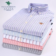 Paul mùa thu nam sọc cotton oxford áo sơ mi Hàn Quốc giản dị nam trung niên áo dài tay inch