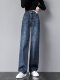 Denim wide-leg pants for women 2025 spring and autumn new style high-waisted straight pants for small people loose and drapey long pants