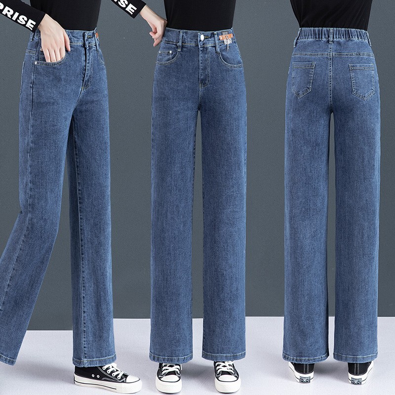 Women's Jeans for Spring, Autumn, and Winter, High-Waisted, Loose, Straight-Leg Pants, 2026 New Wide-Leg Pants, Thickened and Fleece-Lined