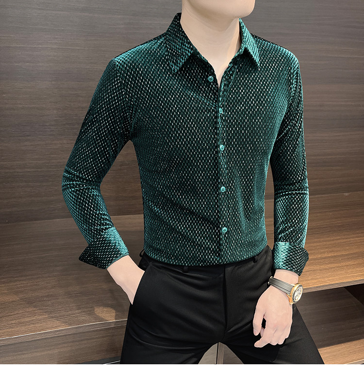 Men's Long Sleeve Velvet Dress Shirts Glitter Sequins Formal Slim Fit Prom  Shirt | eBay
