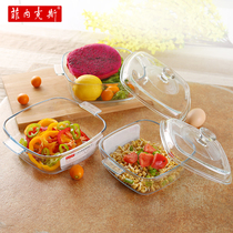 Household kitchen tempered glass pot tableware soup pot square soup bowl microwave oven special heat-resistant covered glass bowl