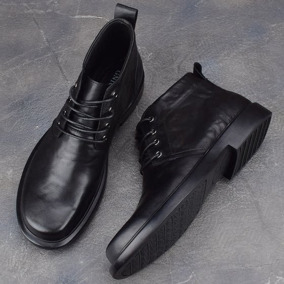 秋冬头层牛皮男士真皮马丁靴休闲百搭防滑中帮商务皮鞋英伦靴子男