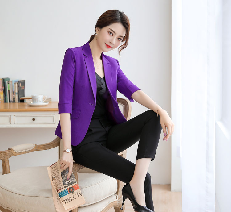 [Tang Shishi] Áo dài mới của phụ nữ tay áo Váy chuyên nghiệp Váy màu tím Blazer Đồng phục công sở - Bộ đồ đồ mặc nhà cao cấp