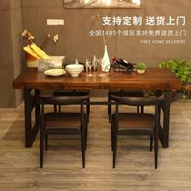 Solid wood table industrial style snacks American restaurant noodle restaurant long bar dining table and chair rectangular iron restaurant combination