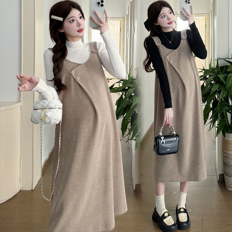 Radiation-Proof Maternity Wear, Autumn Clothing, Silver Fiber Bellyband for Inner Wear during Pregnancy, Fashionable Loose Suspender Skirt Two-Piece Set