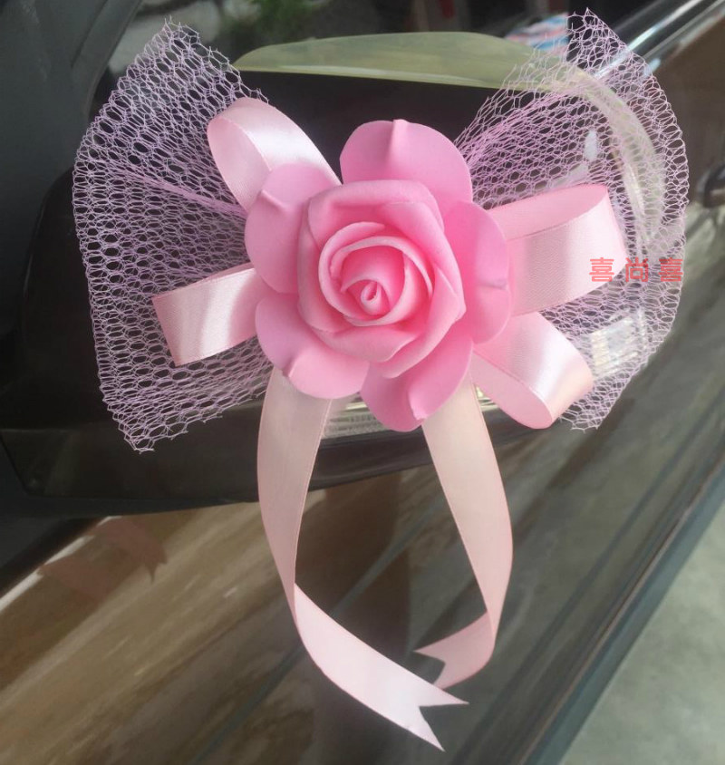 Wedding Gift Car Flowers Wedding fleet flower decorated satin with butterfly knots emulated Rose caravan doorknob illuminated with mirror embellished