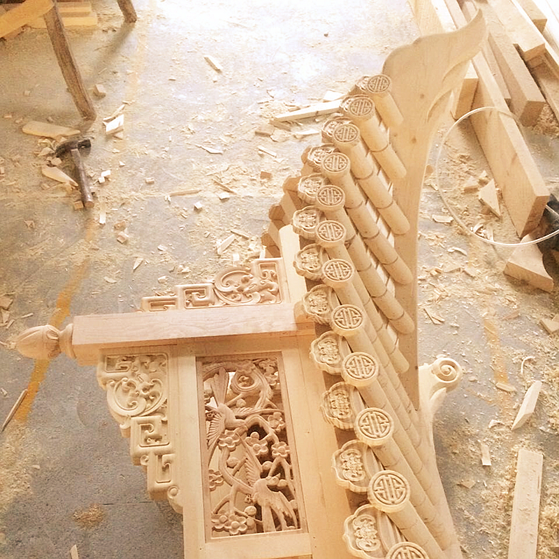 East Yang Wood Carving Chinese Antique Solid Wood House Eatery Ancient Building Decoration Retro Fighting Arch Teething to make cylindrical doors and windows