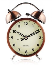 Bronze iron retro double bell alarm clock table bedside luminous metal small alarm European American silent clock table clock