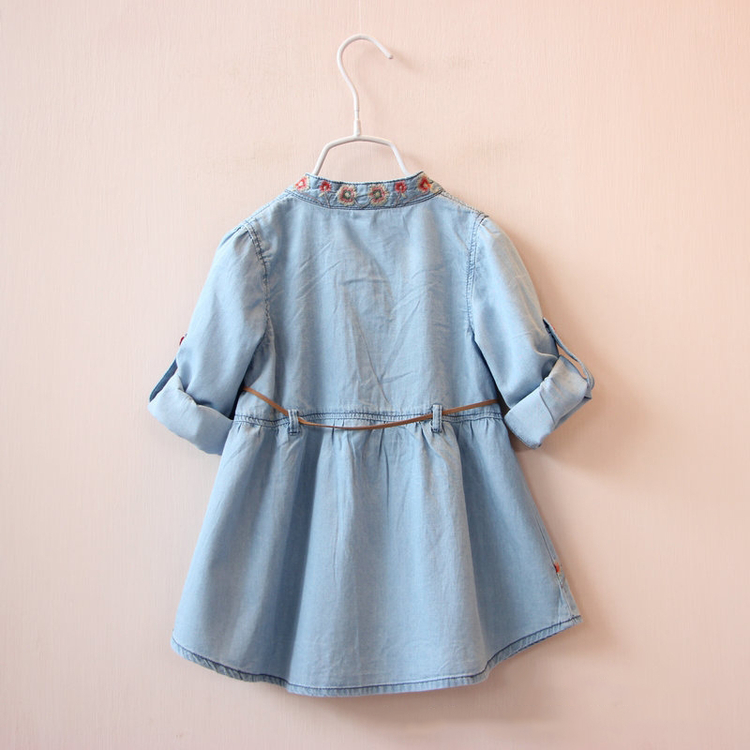 Váy bé gái giả váy denim dài tay 2018 xuân hè mới cho bé công chúa thêu váy Hàn Quốc cửa hàng quần áo trẻ em