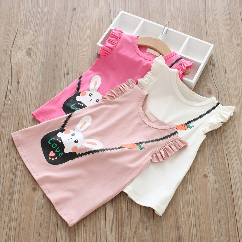 Summer children's clothing girls flying-sleeve tops 3-8 years old little girls mid-length version short-sleeved T-shirt skirt baby go out children's skirt