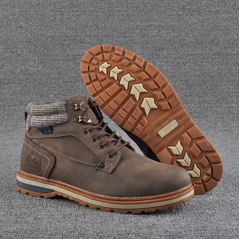 Men's retro high cylinder plus suede warm non-slip abrasion resistant outdoor leisure snow ground boots cotton boot cotton shoes