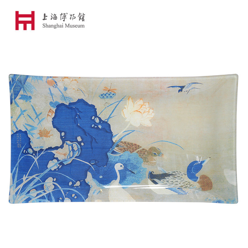 Shanghai Museum National Treasure Juk Johan Silk Lotus Pond Milk Duck Picture Glass Pan Creative Pendulum Gift