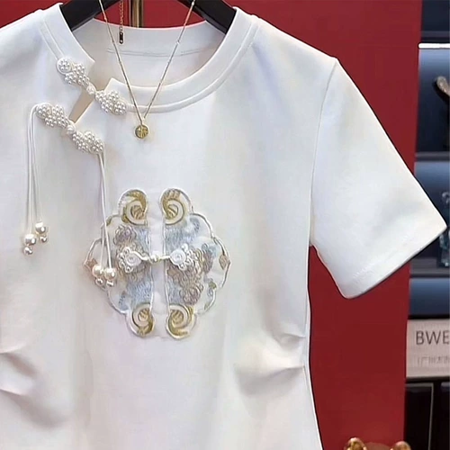 Хлопковая модная футболка с коротким рукавом, китайский стиль, свободный крой