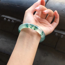 Kokang jade ice glass seed floating blue green flower jade bracelet 54 8 Myanmar jade bracelet W1127-6
