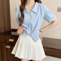 Large size polo collar short-sleeved T-shirt womens design niche summer new fat MM irregular slimming top