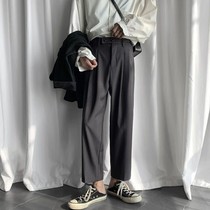 ins Japanese wide leg pants boys high waist loose straight Hong Kong style retro hanging student casual suit pants tide 9