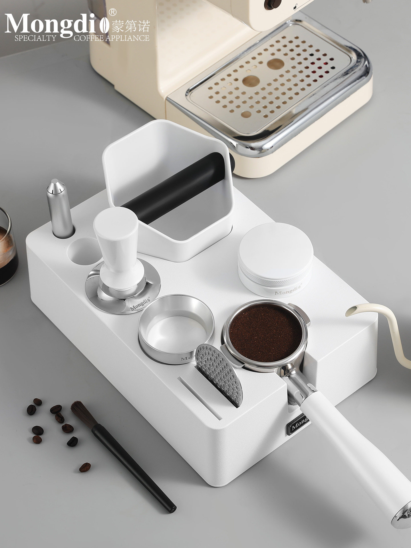 Mongdio Powder Distributor, Tamping Hammer, Coffee Tamper Three-Piece Set, Complete Set of Coffee Tools, Coffee Machine Accessories