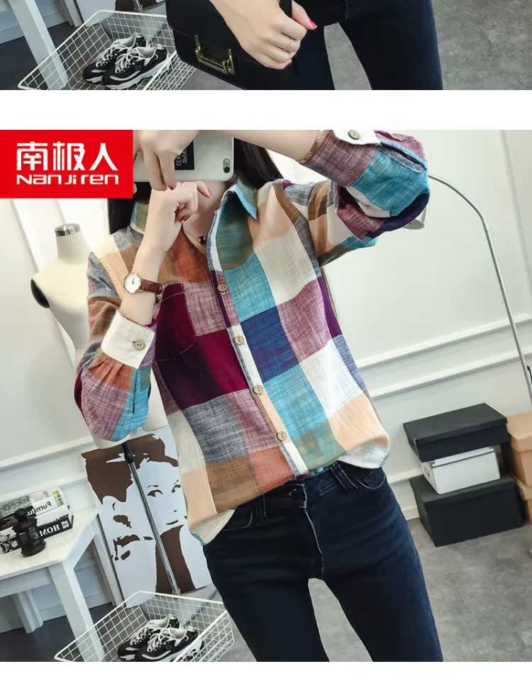Nam Cực 2018 thu đông mới hoang dã nhỏ kẻ sọc tươi màu áo sơ mi cotton Hàn Quốc và áo sơ mi dài tay nữ kiểu áo sơ mi đẹp