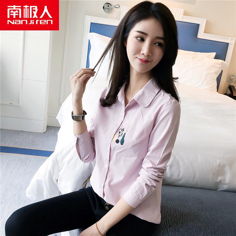 Nam Cực thu đông 2018 phiên bản Hàn Quốc mới của nhà máy in áo sơ mi dài tay hoang dã cotton rộng rãi đáy quần nữ áo sơ mi nữ dài tay hàn quốc