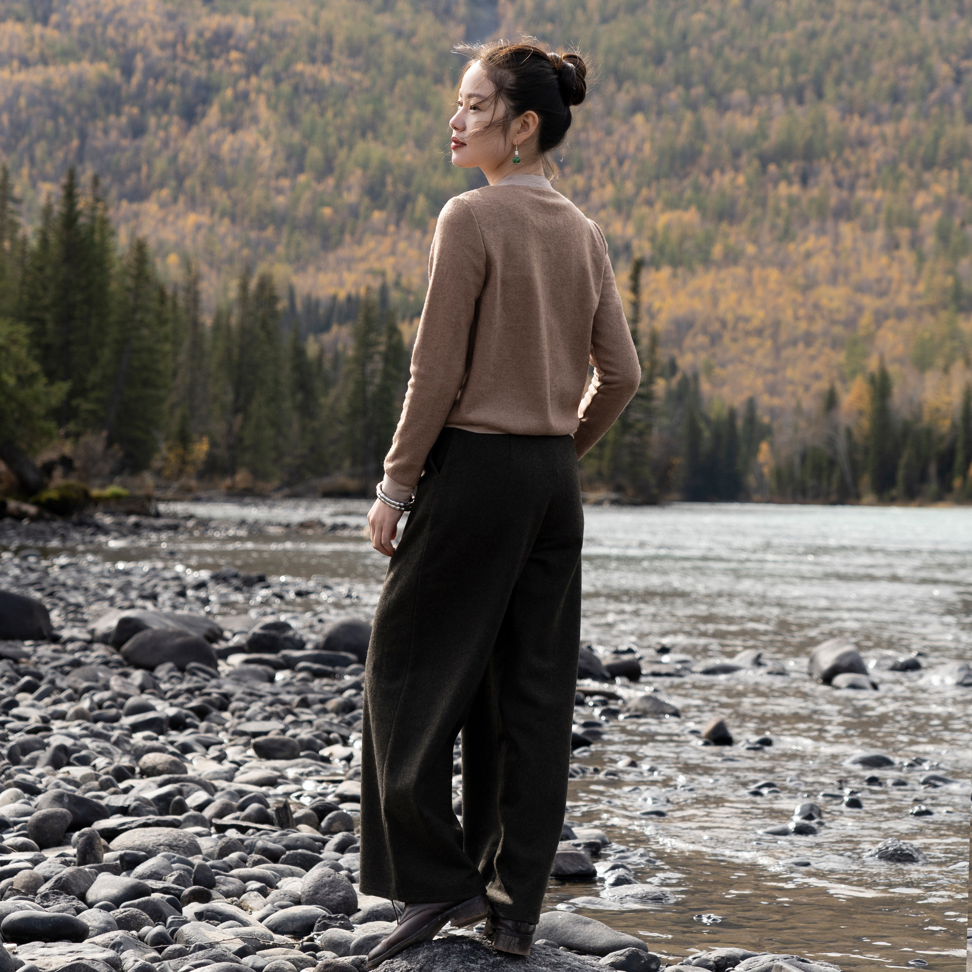 (Go to the distance) Moshang Huakai wool straight-leg casual pants women's loose wide-leg pants drape trousers