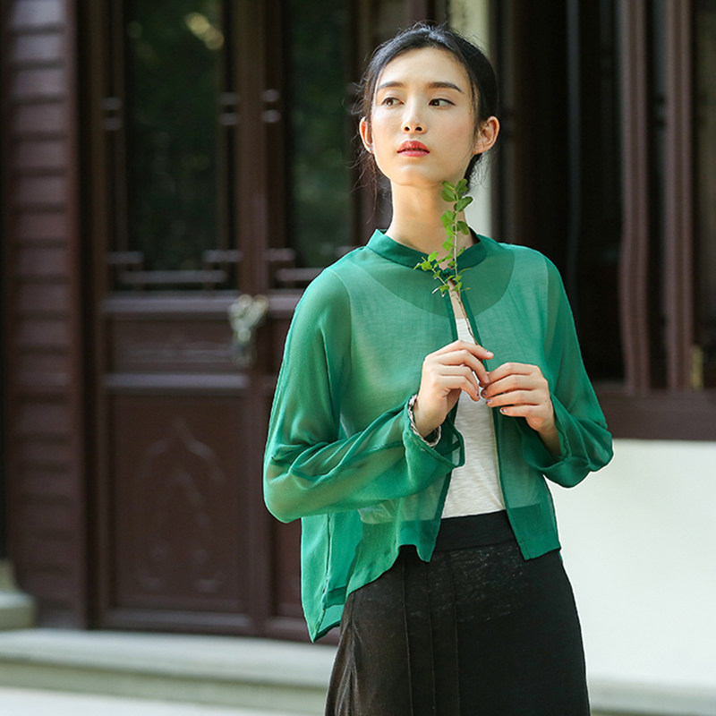 (Old window front wind) mulberry silk lightweight breathable sunscreen shirt women summer wear silk top air conditioning cardigan