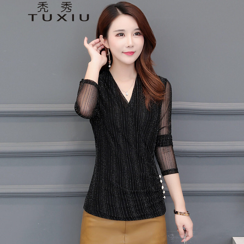 秃秀 打底衫女2018秋季新款性感v领网纱打底衫长袖内搭上衣修身蕾|ruв категории плесень играть/Аниме/вокруг/cos/настольные игры, Косплей одежды/реквизит/услуги, Косплей женской одежды - от Buy2taobao.com для оказания профессиональной услуги покупки агента Taobao