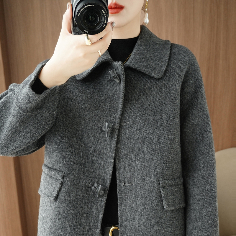 2025 Autumn and Winter Chanel-Style Double-Sided Cashmere Coat for Women, Short Style with Doll Collar, Slim Fit, Versatile, 100% Pure Wool Jacket