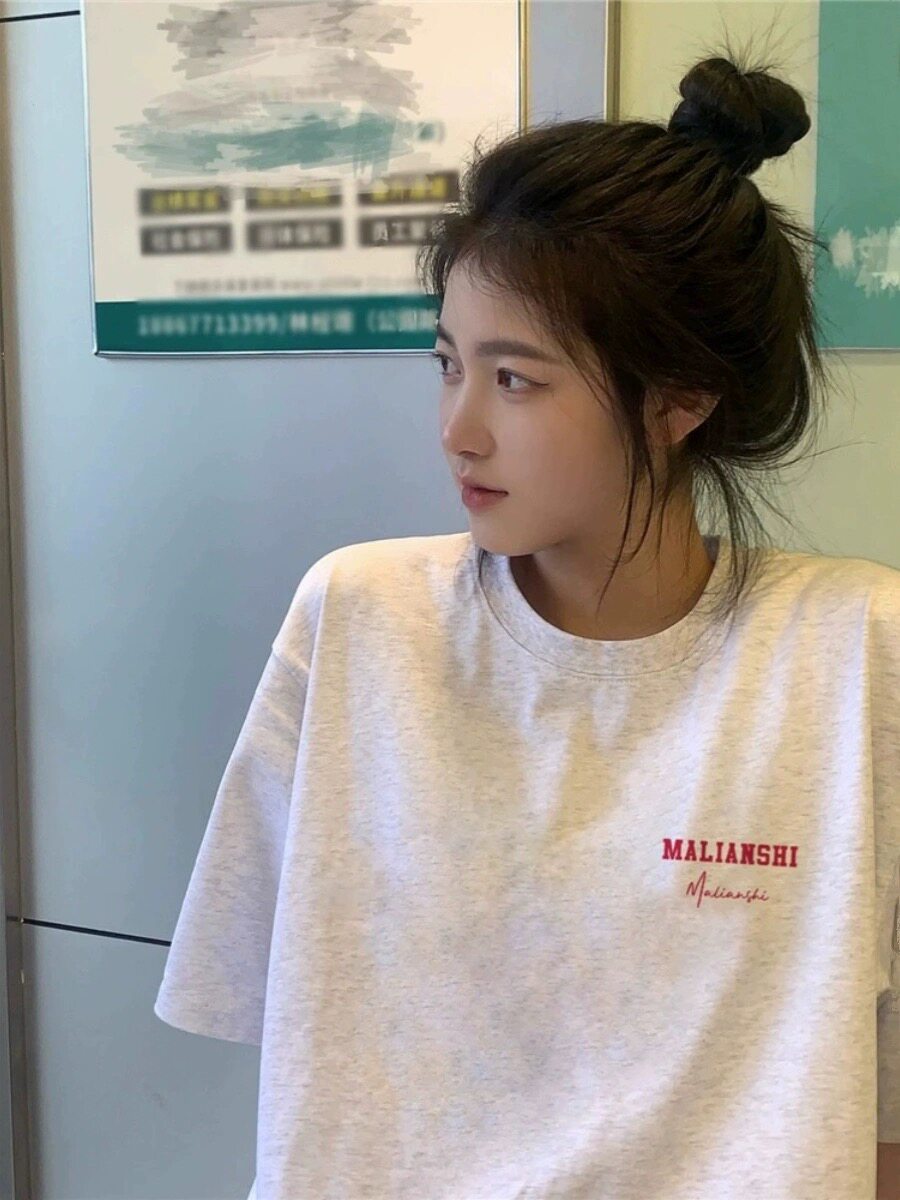 アメリカンレトロニッチデザインのレター入り半袖Tシャツ（女性用）、2025年新作、夏物、ゆったりフィットの純綿トップス。