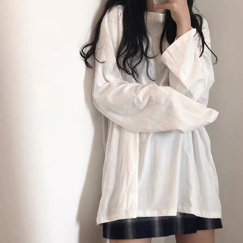 22Korea ins Vintage Basic Solid Color Autumn Base Layer Shirt Korean Style Versatile Unisex Long Sleeve T-Shirt Bf Style