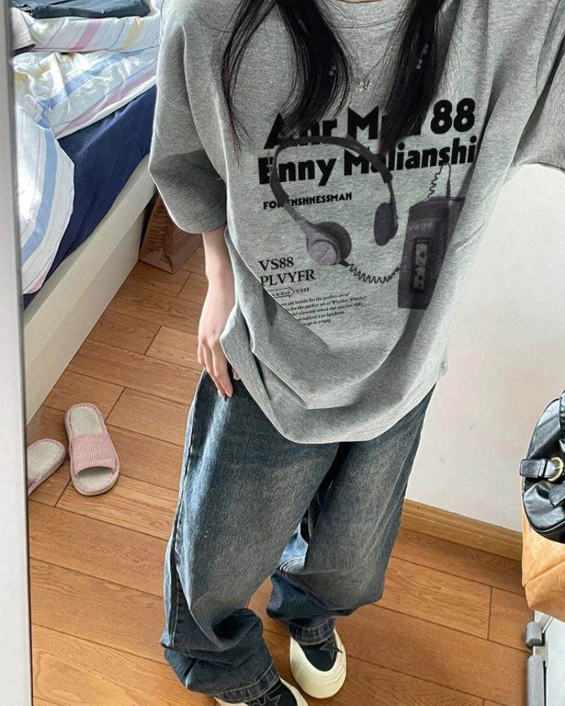 100%纯棉国潮美式oversize正肩短袖t恤女2025新款设计感小众上衣