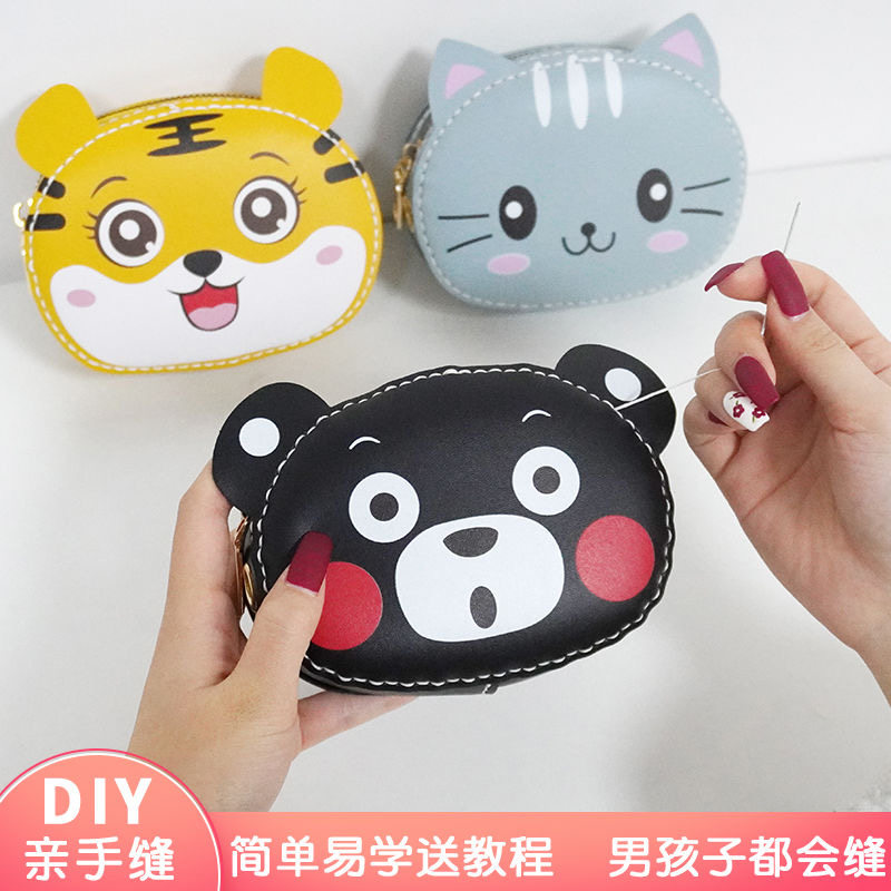 diy handmade gift bag covered with female woven sewn self-made material new cute cartoon skew satchel bag zero wallet