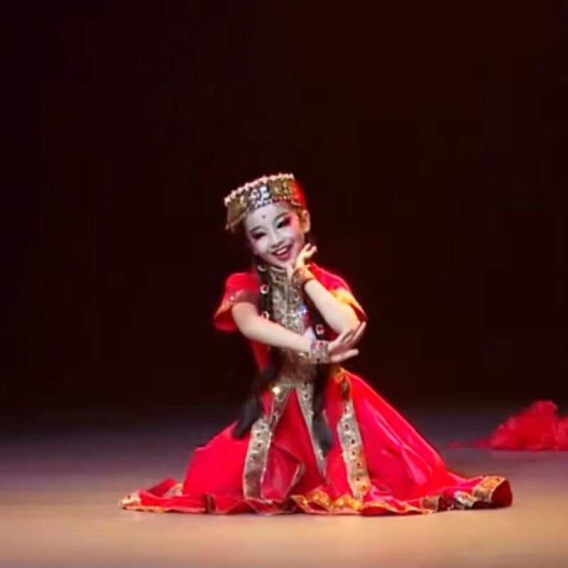 Children's Peach and Plum Cup Pamir Girl's Dance Costume Xinjiang Uyghur Minority Gulie Dance Performance Costume