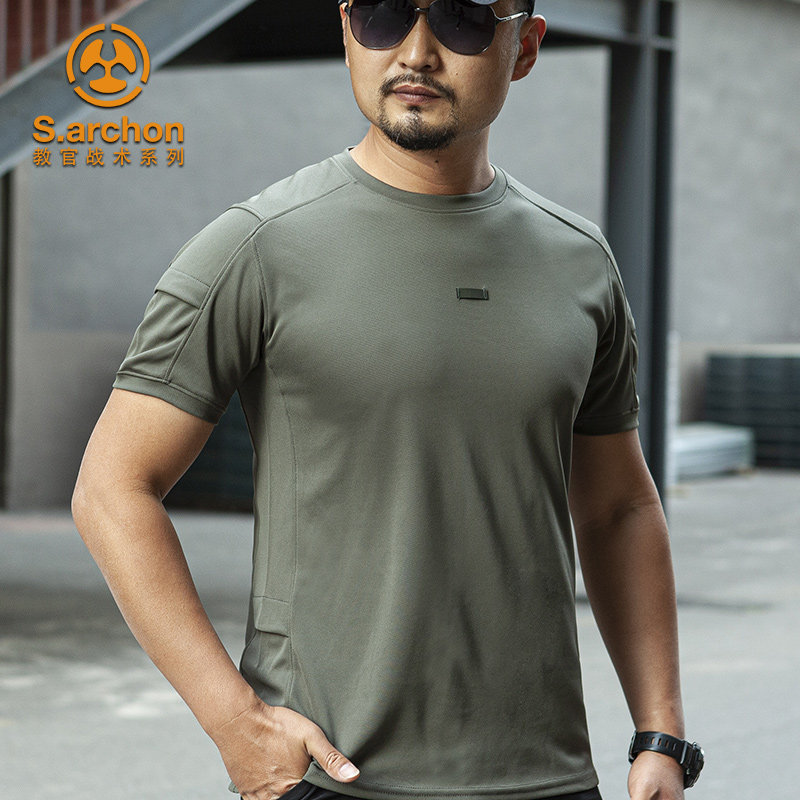 Summer Archon Tactical quick-drying t-shirt Men's outdoor sports Round neck stretch short sleeve Military fan half-sleeve quick-drying