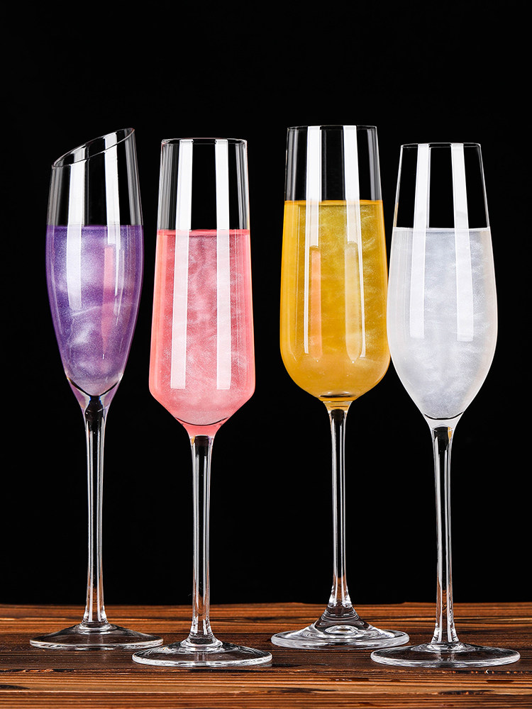 Household glass champagne glass slanted wine glass goblet creative sparkling sweet wine glass pair of 2 Nordic ins style