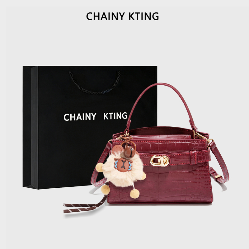 High-End Crocodile Pattern Kelly Bag Small Size 2026 New Model ins Popular Crossbody Handbag Commuter Bag Red Wedding Bag