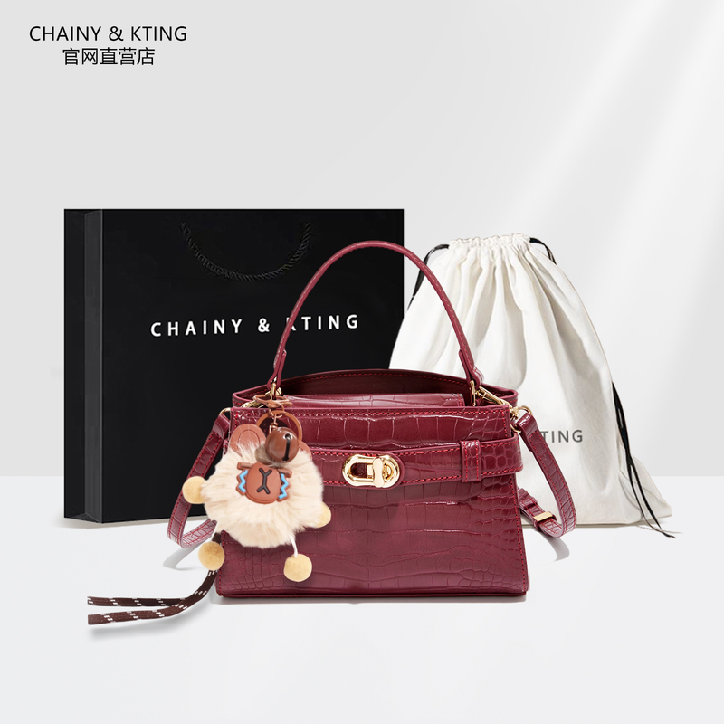 High-End Crocodile Pattern Kelly Bag Small Size 2026 New Model ins Popular Crossbody Handbag Commuter Bag Red Wedding Bag