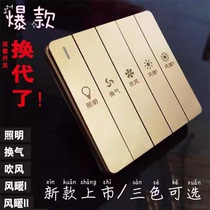 Household bathroom heater switch piano key five-on bathroom heater large board switch bathroom ventilation and heating five-in-one single