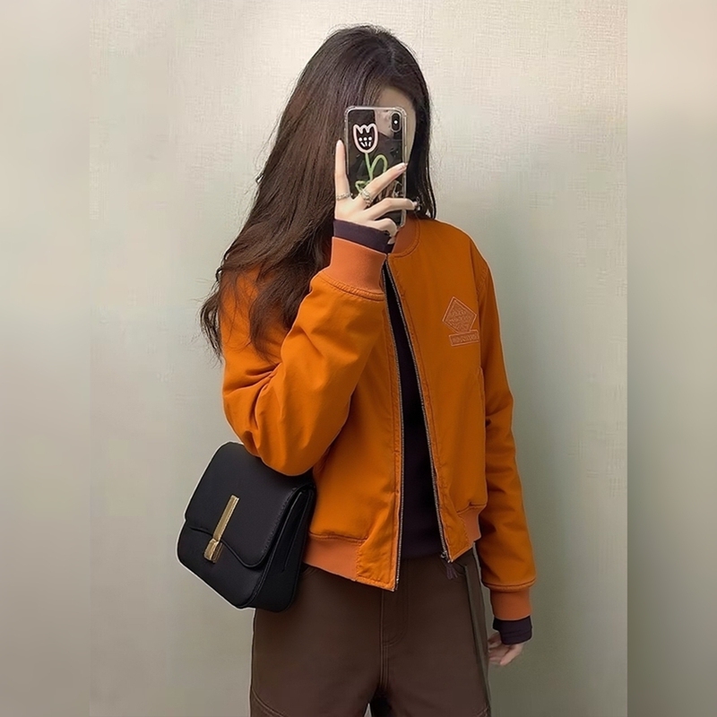Korean Style Trendy Design Orange Zip-Up Baseball Jacket for Women 2026 Spring New Fashion Casual Top Korean Style Trendy Design Orange Zip-Up Baseball Jacket for Women 2026 Spring New Fashion Casual Top